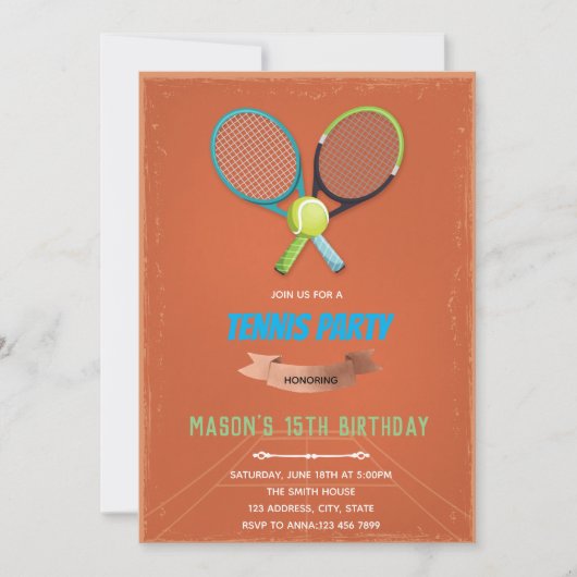 Uitnodiging voor verjaardagsfeest in Tennis (Voorkant)