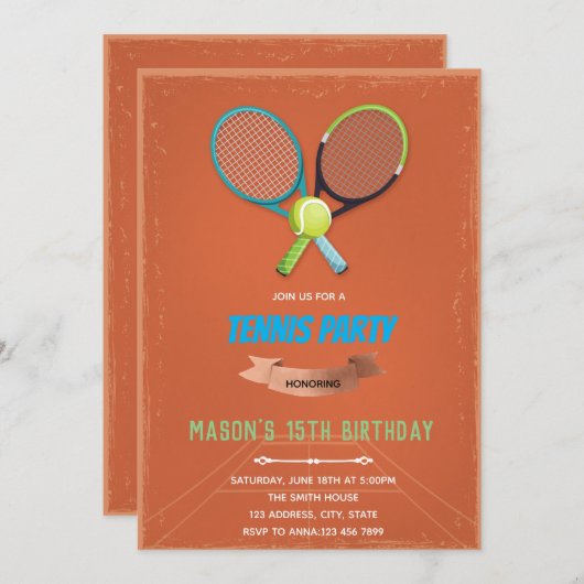 Uitnodiging voor verjaardagsfeest in Tennis (Voorkant / Achterkant)