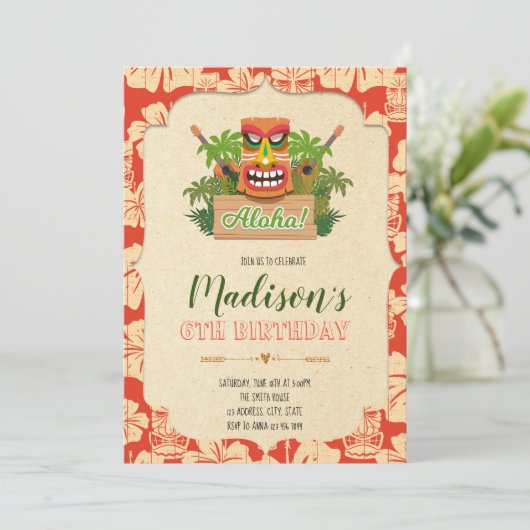 Uitnodiging voor verjaardagsfeest in Tiki (Staand voorkant)
