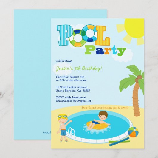 Uitnodiging voor verjaardagsfeest jongens in Cute  (Voorkant / Achterkant)