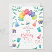 Uitnodiging voor verjaardagsfeest met ballonnen (Voorkant)