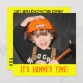 Uitnodiging voor verjaardagsfeest met bouwgereedsc (Voorkant / Achterkant)