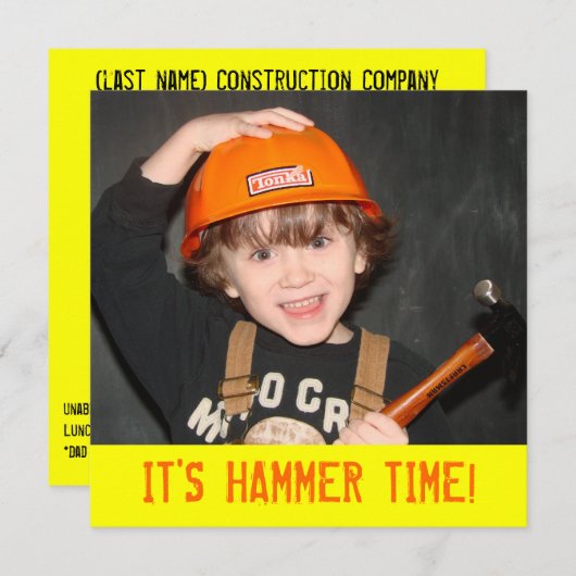 Uitnodiging voor verjaardagsfeest met bouwgereedsc (Voorkant / Achterkant)