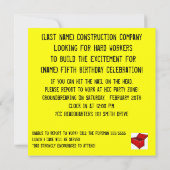 Uitnodiging voor verjaardagsfeest met bouwgereedsc (Achterkant)