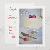 Uitnodiging voor verjaardagsfeest met cake en roze (Voorkant / Achterkant)