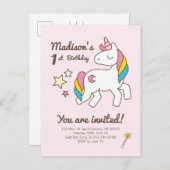 Uitnodiging voor verjaardagsfeest met eenhoorntje (Voorkant / Achterkant)