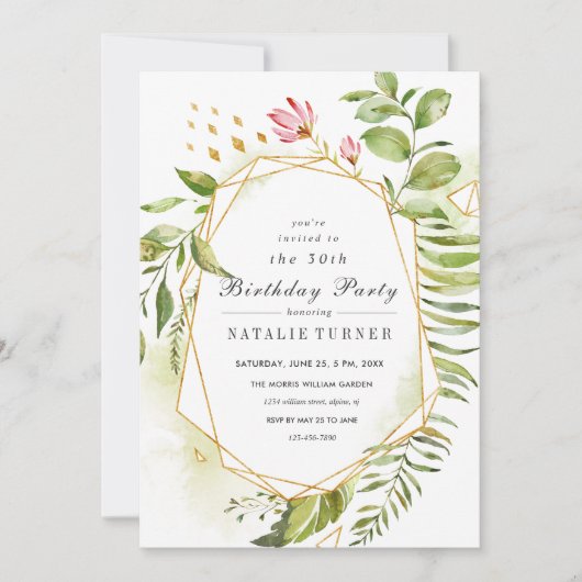 Uitnodiging voor verjaardagsfeest met groene bloem (Voorkant)
