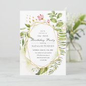 Uitnodiging voor verjaardagsfeest met groene bloem (Staand voorkant)