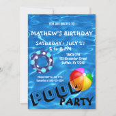 Uitnodiging voor verjaardagsfeest met helderblauw  (Voorkant)