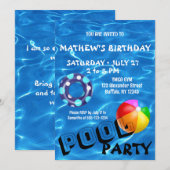 Uitnodiging voor verjaardagsfeest met helderblauw  (Voorkant / Achterkant)