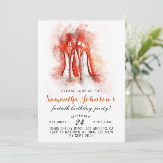 Uitnodiging voor verjaardagsfeest met hoge hakken (Staand voorkant)