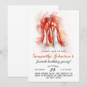 Uitnodiging voor verjaardagsfeest met hoge hakken  (Voorkant / Achterkant)