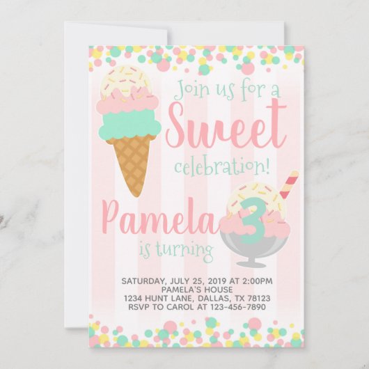 Uitnodiging voor verjaardagsfeest met ijs (Voorkant)