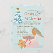 Uitnodiging voor verjaardagsfeest met koekjes en w (Voorkant / Achterkant)