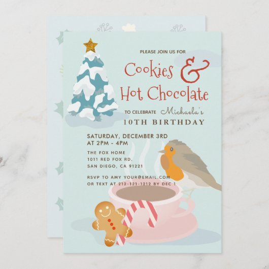 Uitnodiging voor verjaardagsfeest met koekjes en w (Voorkant / Achterkant)