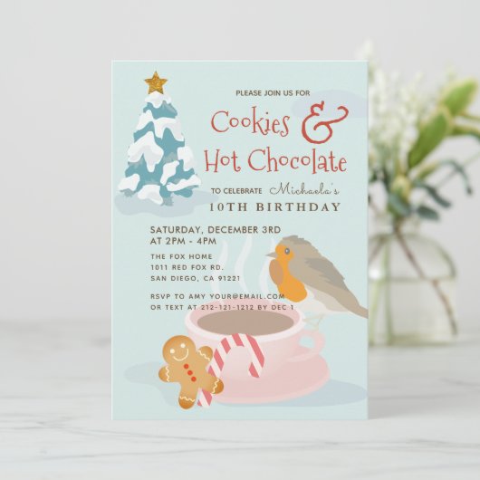 Uitnodiging voor verjaardagsfeest met koekjes en w (Staand voorkant)