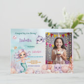 Uitnodiging voor verjaardagsfeest met magische zee (Staand voorkant)