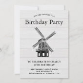 Uitnodiging voor verjaardagsfeest met oude windmol (Voorkant)