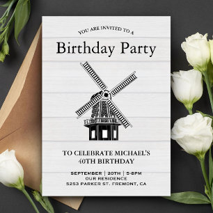 Uitnodiging voor verjaardagsfeest met oude windmol