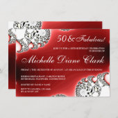 Uitnodiging voor verjaardagsfeest met rode glitter (Voorkant / Achterkant)