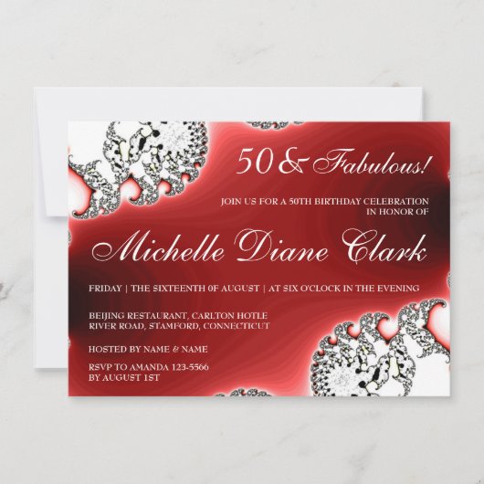 Uitnodiging voor verjaardagsfeest met rode glitter (Voorkant)