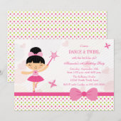 Uitnodiging voor verjaardagsfeest met roze balleri (Voorkant / Achterkant)