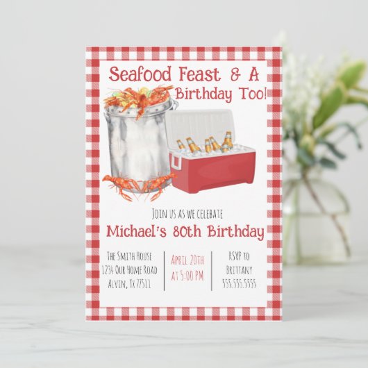 Uitnodiging voor verjaardagsfeest met seafood boil (Staand voorkant)