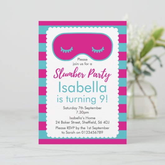 Uitnodiging voor verjaardagsfeest met Slumber Part (Staand voorkant)