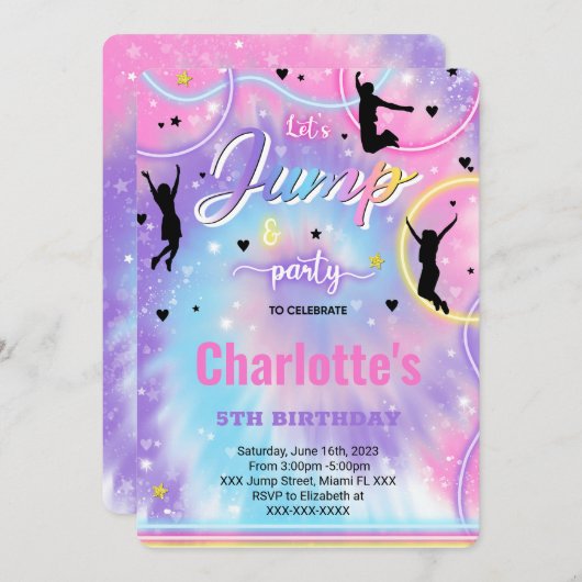 Uitnodiging voor verjaardagsfeest met springkastee (Voorkant / Achterkant)