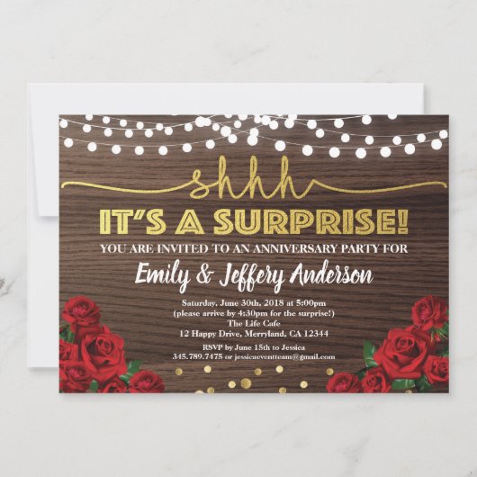 Uitnodiging voor verjaardagsfeest met verrassingsm (Voorkant)