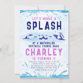 Uitnodiging voor verjaardagsfeest met waterglijbaa (Voorkant)