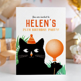 Uitnodiging voor verjaardagsfeest met zwarte kat e