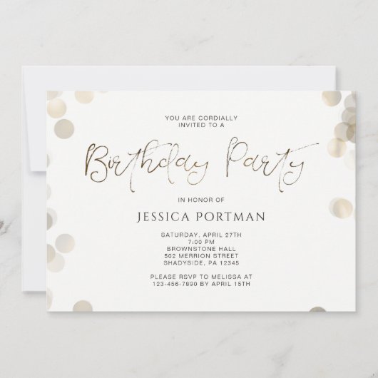 Uitnodiging voor verjaardagsfeest Modern Gold Look (Voorkant)