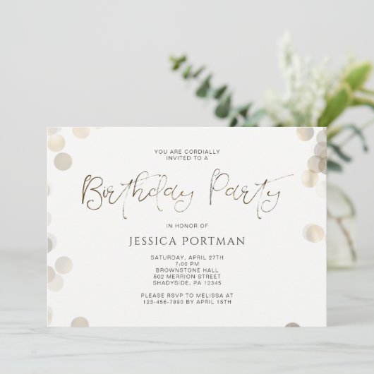 Uitnodiging voor verjaardagsfeest Modern Gold Look (Staand voorkant)