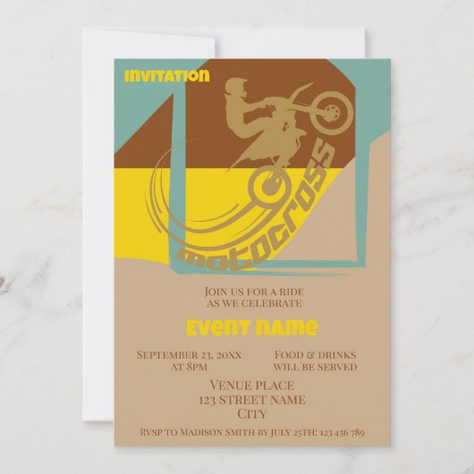 Uitnodiging voor verjaardagsfeest motocross evenem (Voorkant)