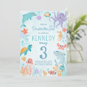 Uitnodiging voor verjaardagsfeest onder de zee Die (Staand voorkant)