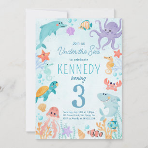 Uitnodiging voor verjaardagsfeest onder de zee Die