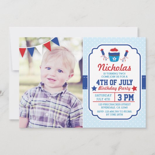 Uitnodiging voor verjaardagsfeest op 4 juli (Voorkant)