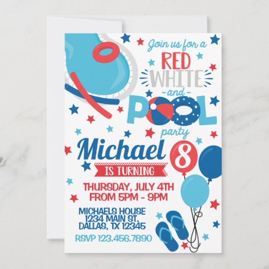 Uitnodiging voor verjaardagsfeest op 4 juli (Voorkant)