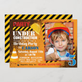 Uitnodiging voor verjaardagsfeest op bouwplaats (Voorkant / Achterkant)