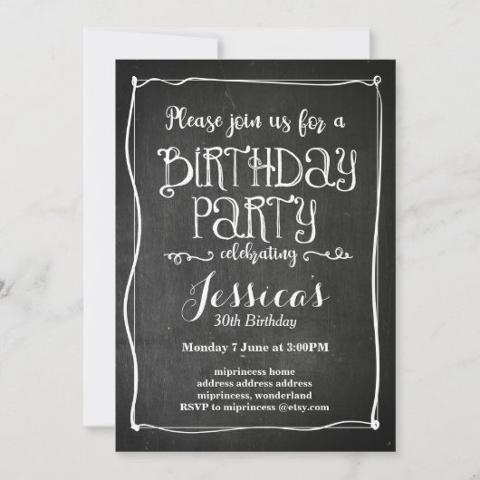 uitnodiging voor verjaardagsfeest op het bord (Voorkant)