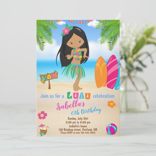 Uitnodiging voor verjaardagsfeest op het strand va (Staand voorkant)