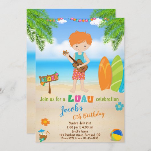 Uitnodiging voor verjaardagsfeest op het strand va (Voorkant / Achterkant)