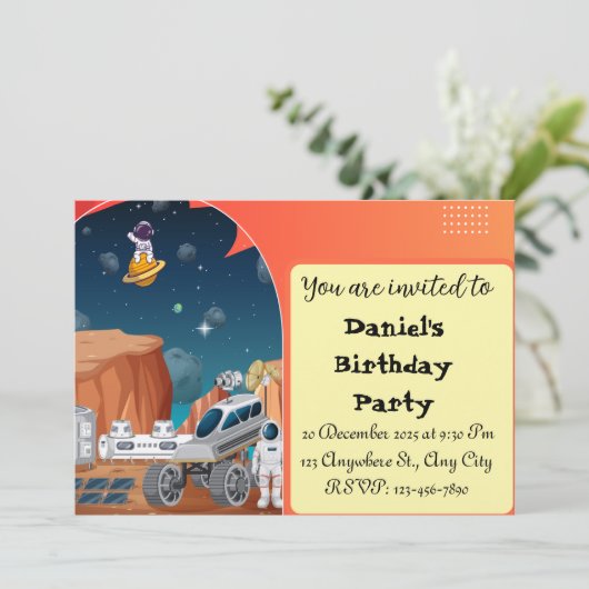 Uitnodiging voor verjaardagsfeest | Outer Space Pa (Staand voorkant)