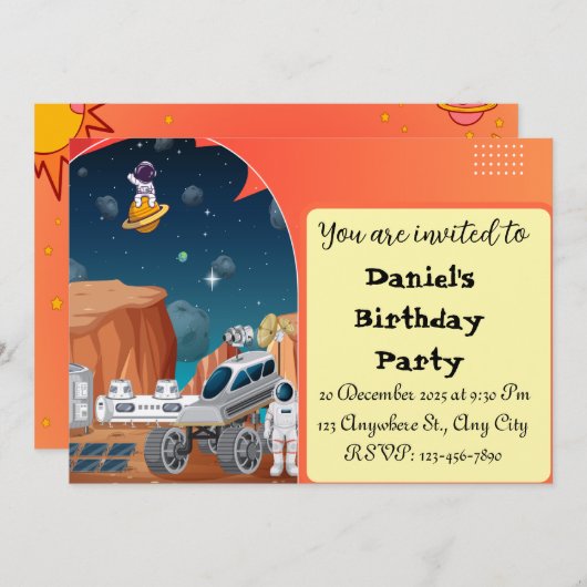 Uitnodiging voor verjaardagsfeest | Outer Space Pa (Voorkant / Achterkant)