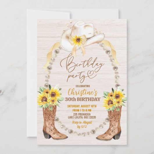 Uitnodiging voor verjaardagsfeest Pearl Sunflower (Voorkant)