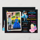 Uitnodiging voor verjaardagsfeest prins en prinses (Voorkant / Achterkant)