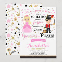 Uitnodiging voor verjaardagsfeest prinses en piraa