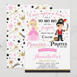 Uitnodiging voor verjaardagsfeest prinses en piraa