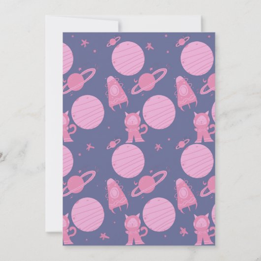 Uitnodiging voor verjaardagsfeest Space Cat Roze P (Achterkant)